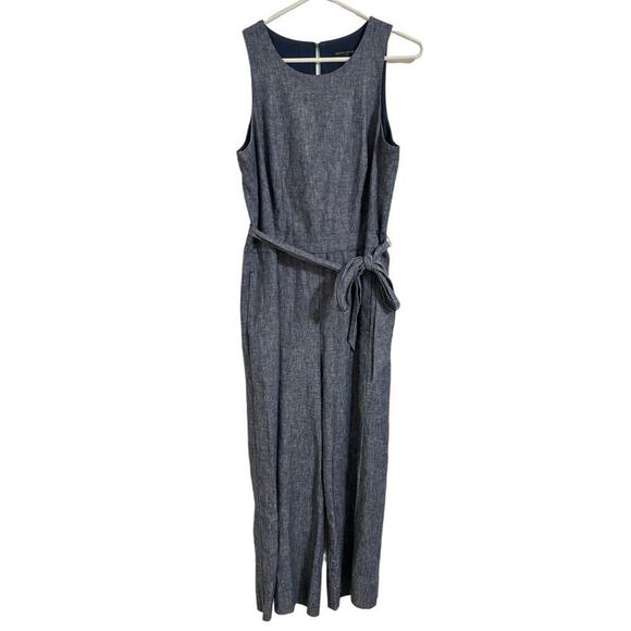 Banana Republic Women Chambray Blue Linen Blend Tie Waist Jumpsuit, Size 4 - Picture 4 of 11